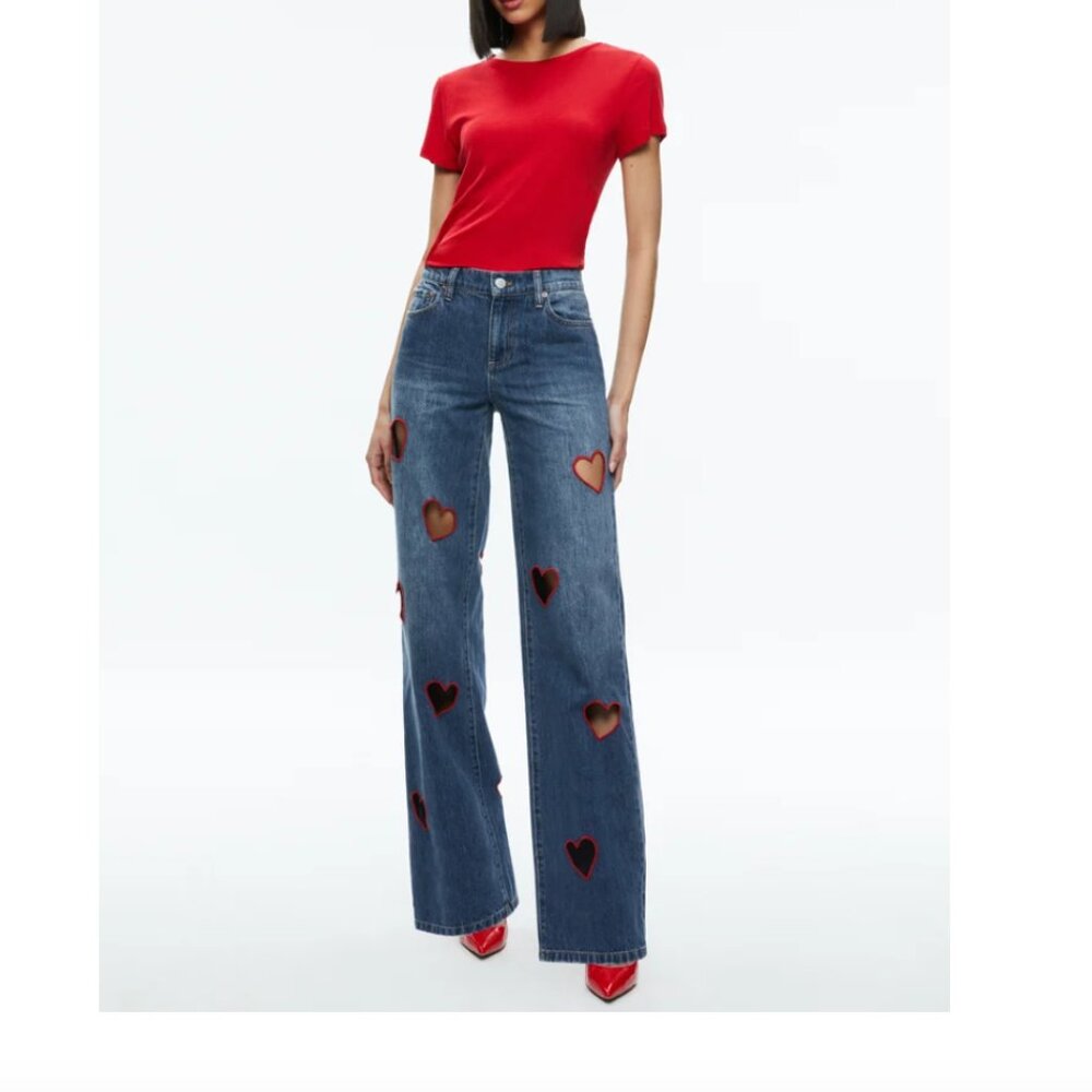Alice+Olivia KARRIE EMBROIDERED HEART CUTOUT JEAN